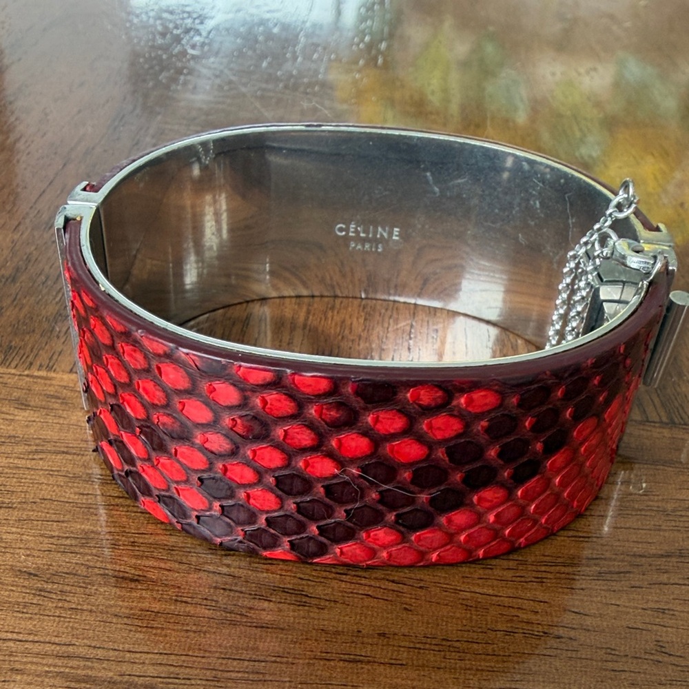 Celine Red Python Manchette Cuff Bracelet / Phoeb… - image 1